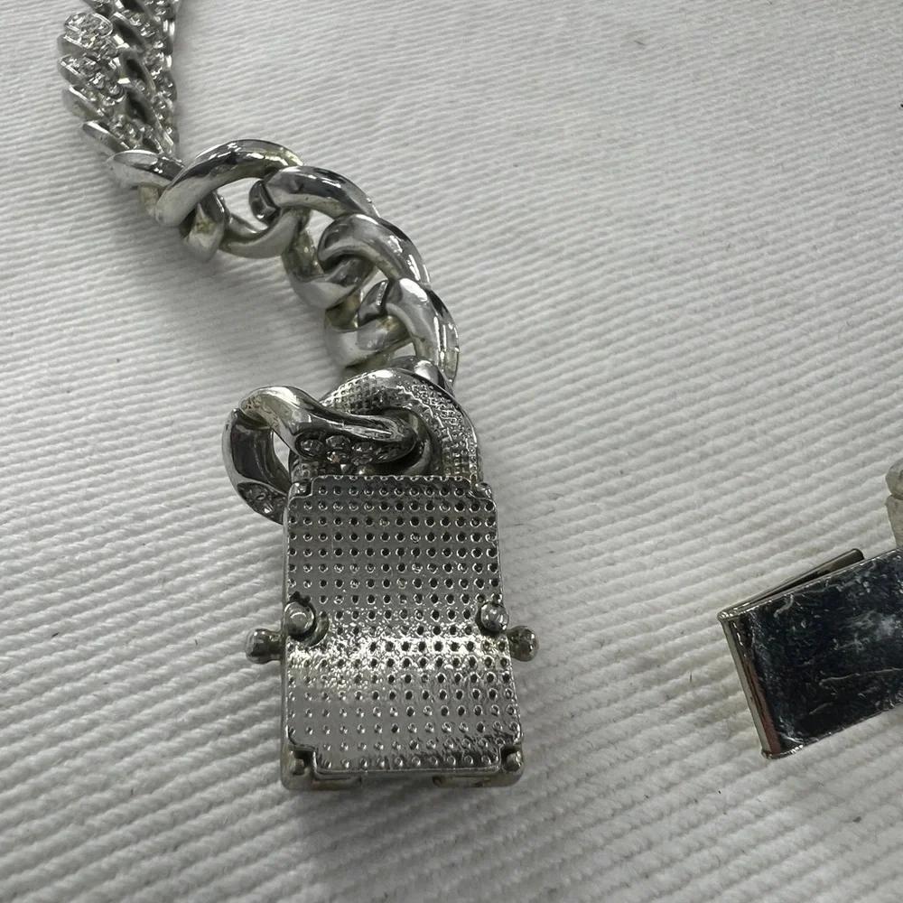Miami Cuban Link Silver tone with rhinestones Necklace.